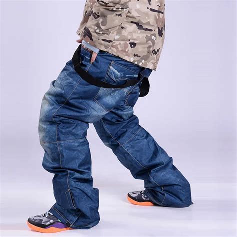 Men Jean Ski Pants Skiing Denim Trousers Unique Suspenders Ski ...