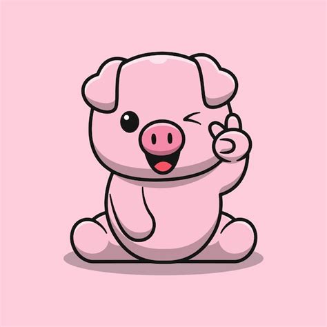 Premium Vector | Cute pig is sitting with two finger cartoon illustration