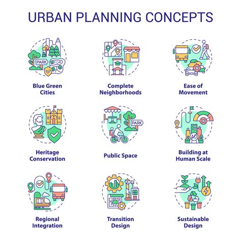 Urban planning concept icons set. City environment regulation. Town development process idea ...