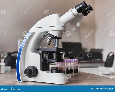 Microscope and Laboratory Equipment on Table in Medical Laboratory Stock Image - Image of ...