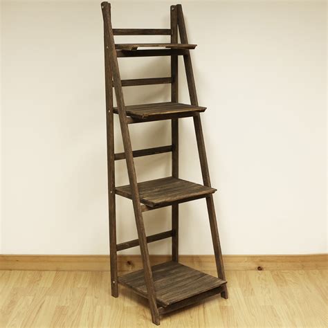 4 Tier Brown Ladder Shelf Display Unit Free Standing/Folding Book Stand/Shelves | eBay