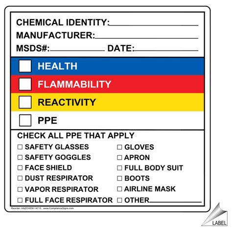 Chemical Identity Manufacturer MSDS Date Label HAZCHEM-14715 Chemical