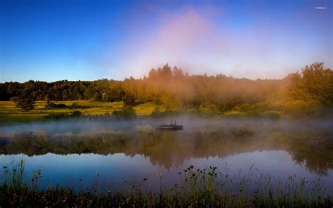 Foggy lake by the autumn forest wallpaper - Nature wallpapers - #47777