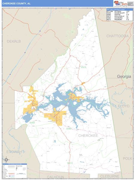 Cherokee County Wall Map Premium Style - marketmaps.com