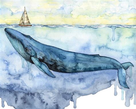 XLARGE Watercolor Blue Whale Painting Sizes 16x20 and up | Etsy