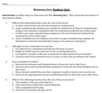 Runaway Jury Movie Guide by American History Fanatic | TpT