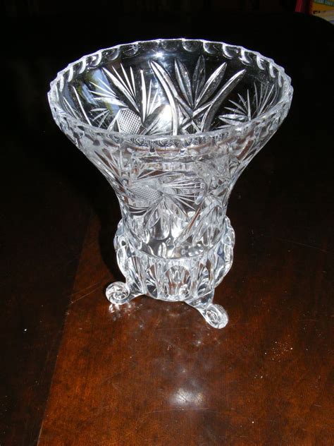 Crystal 3 footed vase from e3antiques on Ruby Lane