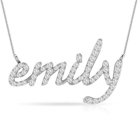 1/2 CT Diamond Name Pendant, Emily Necklaces for Women, Gold Personalized Name Necklace (AAA ...