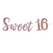 Pink & Rose Gold Sweet Sixteen Sequin Letter Banner, 12ft | Party City