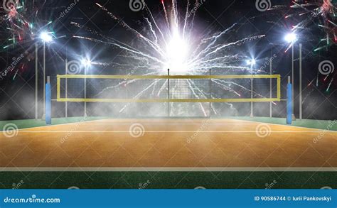 Volleyball Arena at Night 3d Rendering Stock Photo - Image of volley, volleyball: 90586744