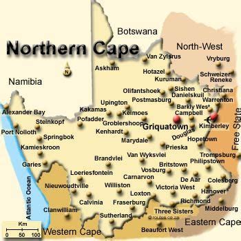 Map of the Northern Cape with Towns and Major Roads