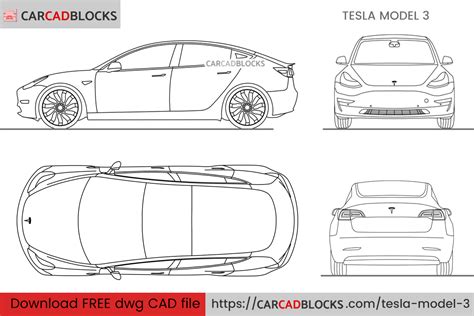 Tesla Model 3 2023 Free CAD Blocks, DWG File - CarCadBlocks