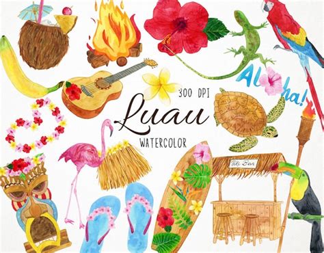 Watercolor Luau Clipart Tiki Clipart Surf Clipart Luau Clip | Etsy