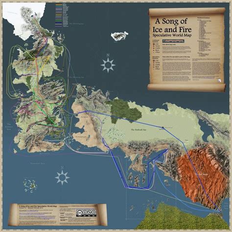 Journeys of ASOIAF characters shown in ASOIAF World Map | Fantasy world map, Fantasy map, Map