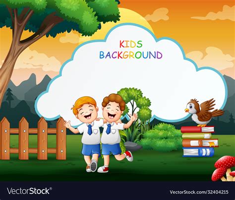 Kids background template with happy school boys Vector Image