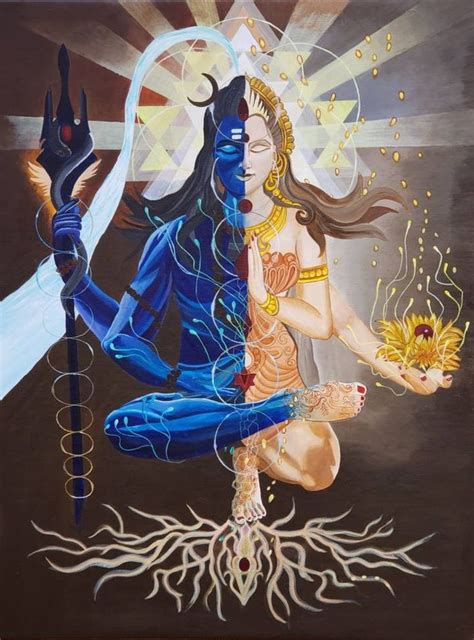 Ardhnarishwara Shiva Shakti, shiva parvati acrylic painting, Hindu god ...