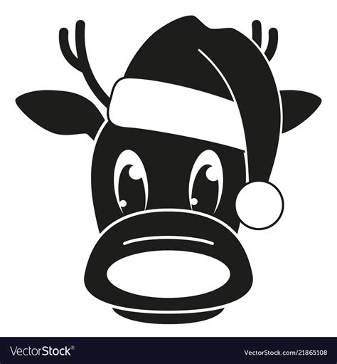 Black and white reindeer head in hat silhouette Vector Image