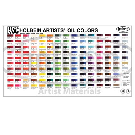 Holbein Oils Printed Color Chart | Jerry's Artarama