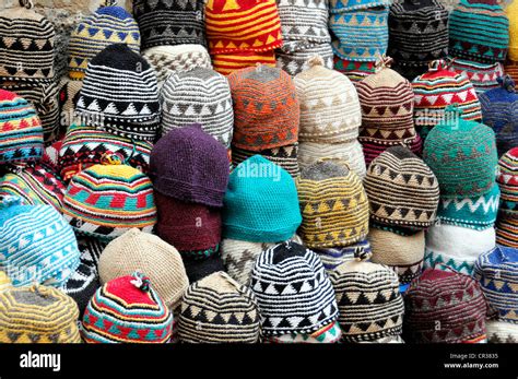 Hats on display for sale, souvenirs, Essaouira, Morocco, Africa Stock Photo - Alamy