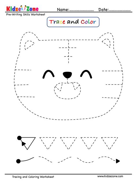 Tiger Cartoon Trace and Color Worksheet - KidzeZone