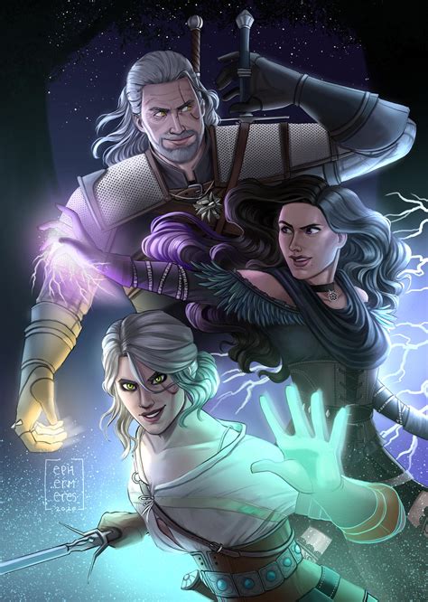 Geralt, Yennefer, and Ciri (by me, ephermeres) : r/witcher