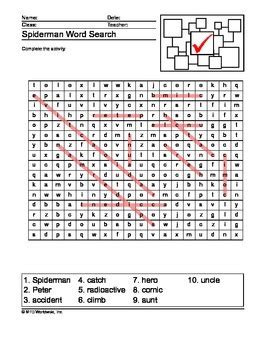 Spiderman Word Search Printable by Lesson Machine | TPT