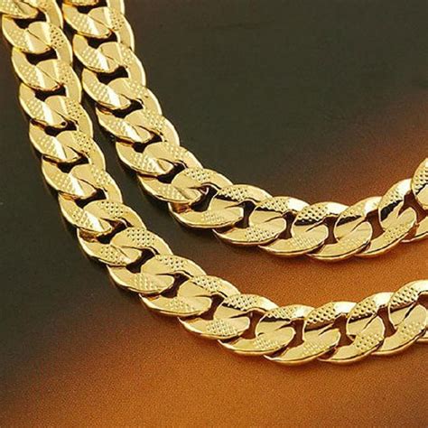 2019 Heavy 24k Real Solid Gold GF Mens Necklace 24/10mm Curb Chain 72g From Xinpengbusiness, $19 ...