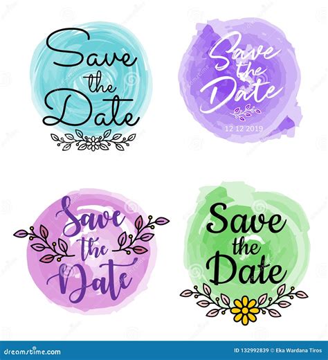 Water Color Save the Date Logo Templates for Wedding Planner Stock Vector - Illustration of cute ...