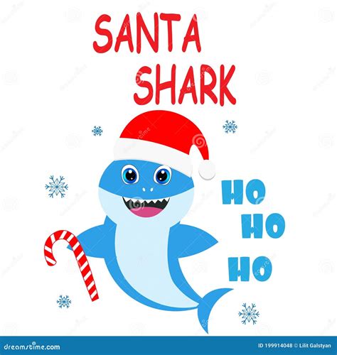 Christmas Baby Shark in Santa Hat Card Illustration Stock Vector ...