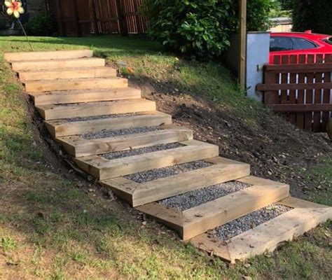 Railway sleepers steps and landscaping