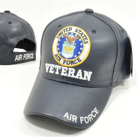 US AIR FORCE VETERAN NAVY BLUE MILITARY BASEBALL CAP HAT FAUX LEATHER QUALITY - Hats