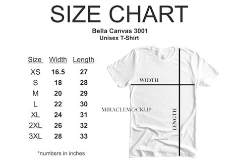 Bella Canvas 3001 Size Chart Mockup Tshirt Unisex Size Chart - Etsy Finland