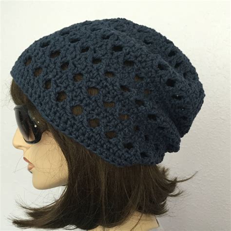 Women Crochet Summer Hat Women Summer Slouchy Beanie in Indigo Blue ...