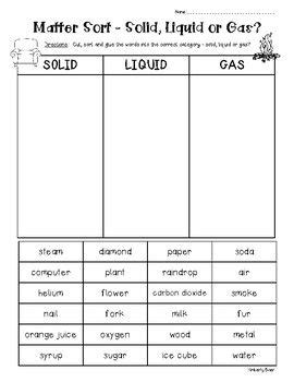 Solid Liquid Gas Worksheets Grade 3