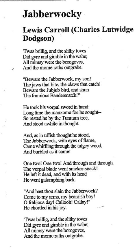 Jabberwocky poem, Jabberwocky, Poems