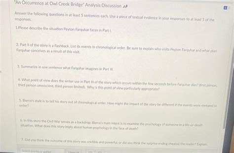 Solved An Occurrence at Owl Creek Bridge" Analysis | Chegg.com