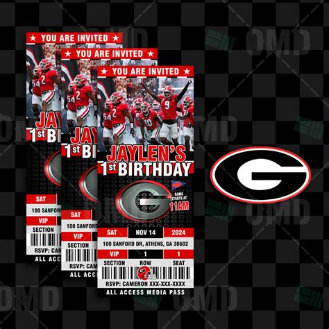 Georgia Bulldogs Ticket Style Sports Party Invitations – Sports Invites