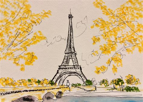 Eiffel Tower , Paris France hand Sketch With Watercolor Accents of the Famous Historic Parisian ...