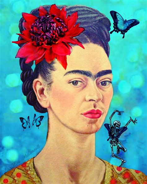 Frida Kahlo Art Print with Waratah, Butterflies, and Dancing Skeleton available from ...
