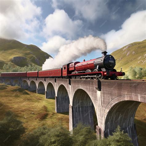 Premium AI Image | Beautiful hogwarts train express ride on bridge ...