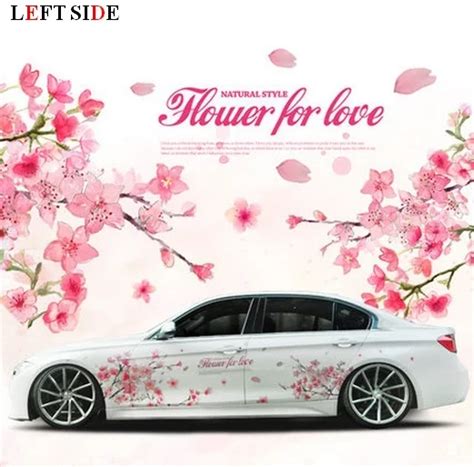 LEFT SIDE Car Stickers Pink Cherry Blossom Car Charger Floral Car Body ...