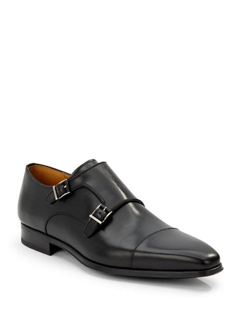 Saks fifth avenue Double Monkstrap Leather Shoes in Black for Men | Lyst