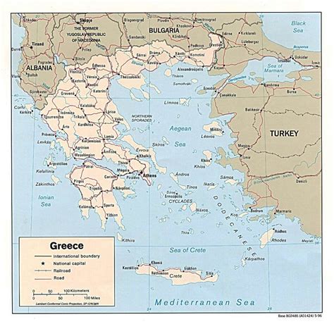 Detailed political map of Greece with roads and major cities - 1996 ...