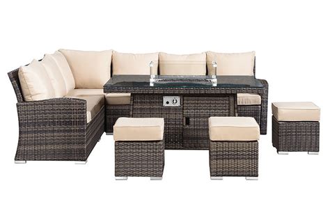 Rattan Corner Dining Set with Gas Firepit Table - modern outdoor ...