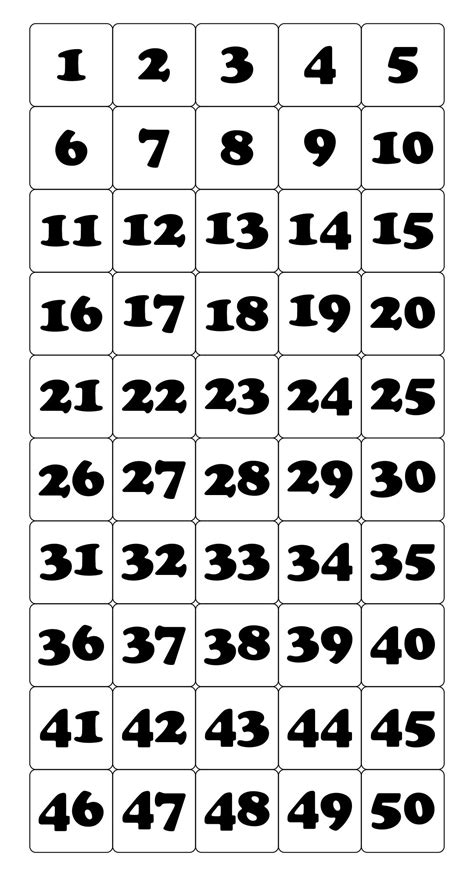 Printable+Number+Cards+1+50 | Printable numbers, Free printable numbers, Number grid