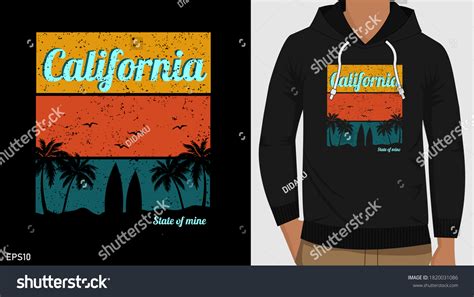 Hoodie California Beach Vintage Colorful Illustration Stock Vector ...