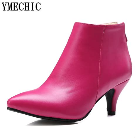 YMECHIC Autumn Pink Black Beige Large Size Shoes Women High Heel Ankle Boots Concise Sexy ...