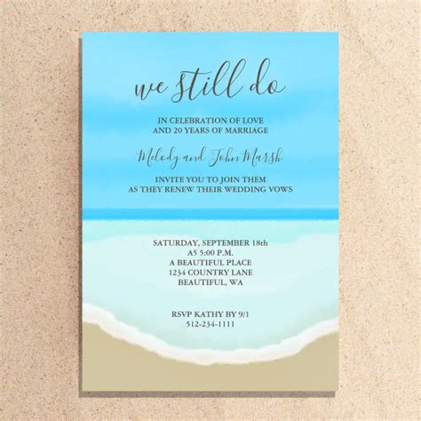 Vow Renewal Wedding Watercolor Beach Invitation | Zazzle