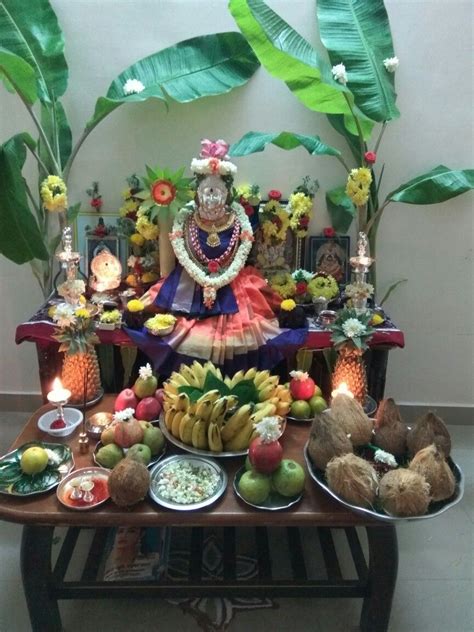 Simple Lakshmi pooja | Goddess decor, Flower decorations, Decor