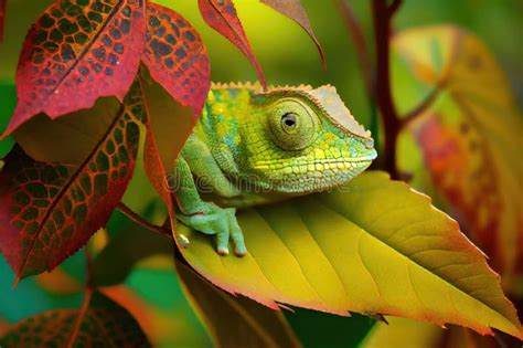 Chameleon Hiding in Leaf, Blending in with Its Natural Habitat Stock Illustration - Illustration ...